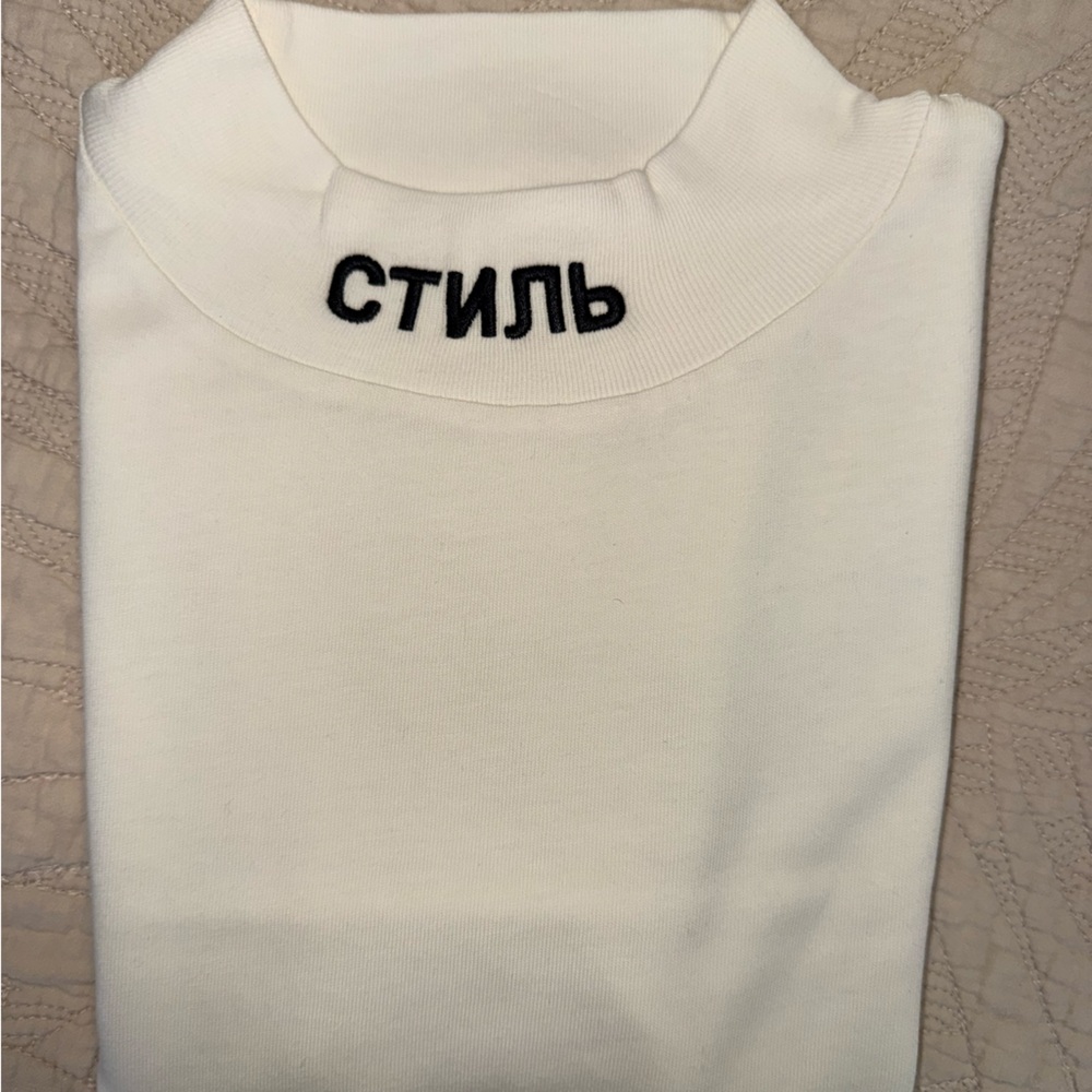 Heron Preston Cream cropped Top with Black and Orange Accents
